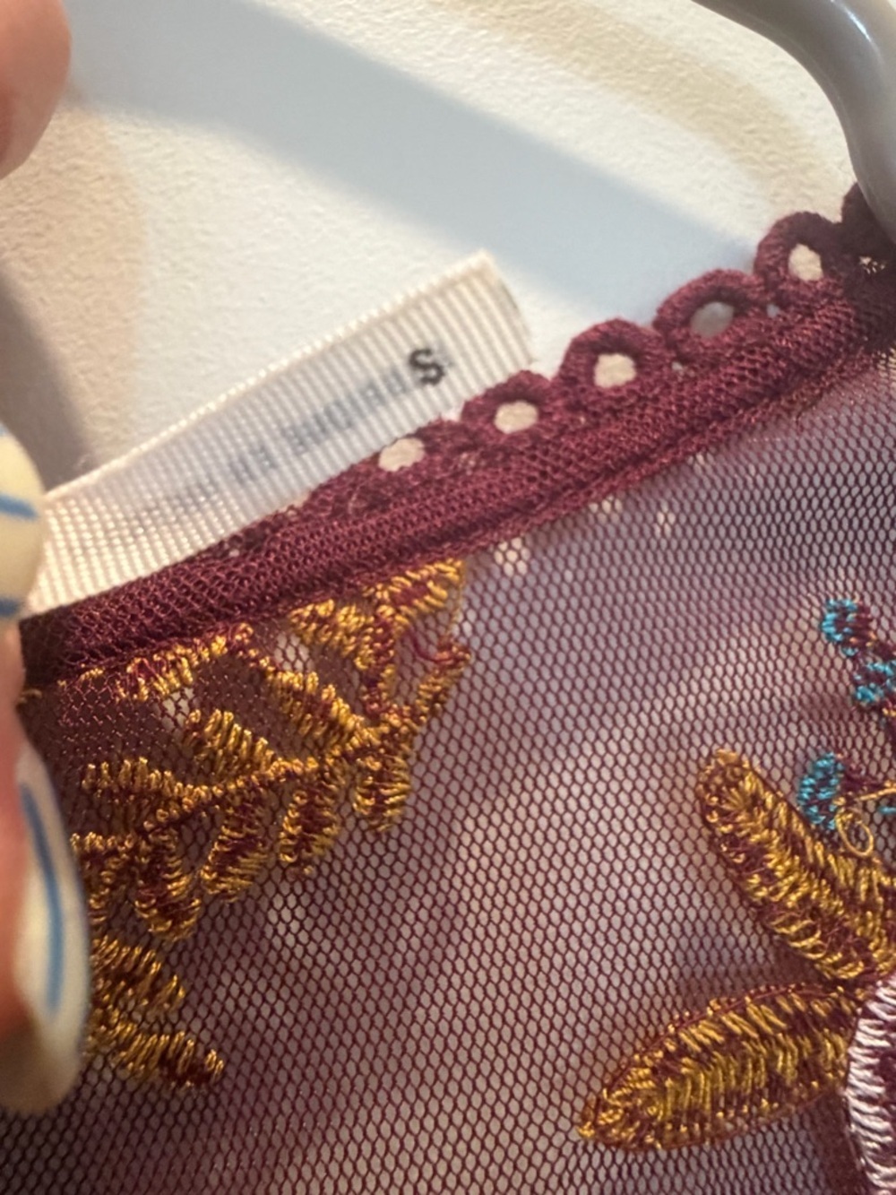 Anthropologie Plum Sheer Floral-Embroidered V-Neck Blouse - Picture 3 of 6